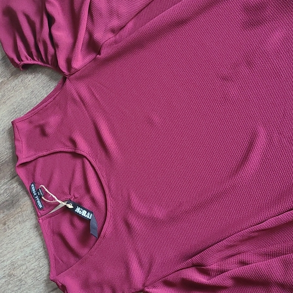 Burgundy Shoulderless blouse with ruffles - Picture 5 of 6